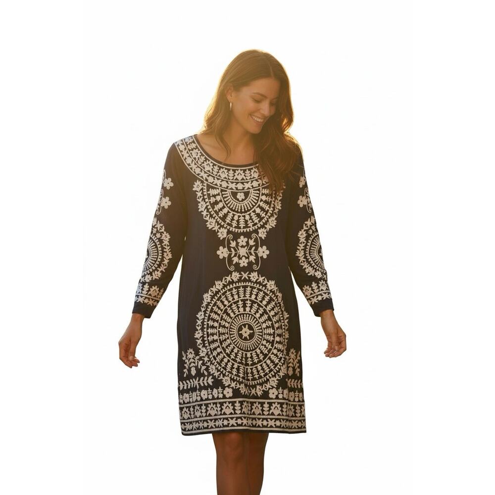 Buckhead Betties Shift‎ Dress Women's Medium Moraccan Navy Blue White